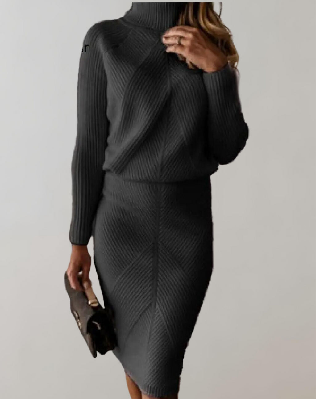 Women's Turtleneck Midi Skirt Set – Fitted Long Sleeve Two-Piece Set