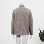Women's Double-Breasted Winter Coat – Relaxed Stand Collar Overcoat