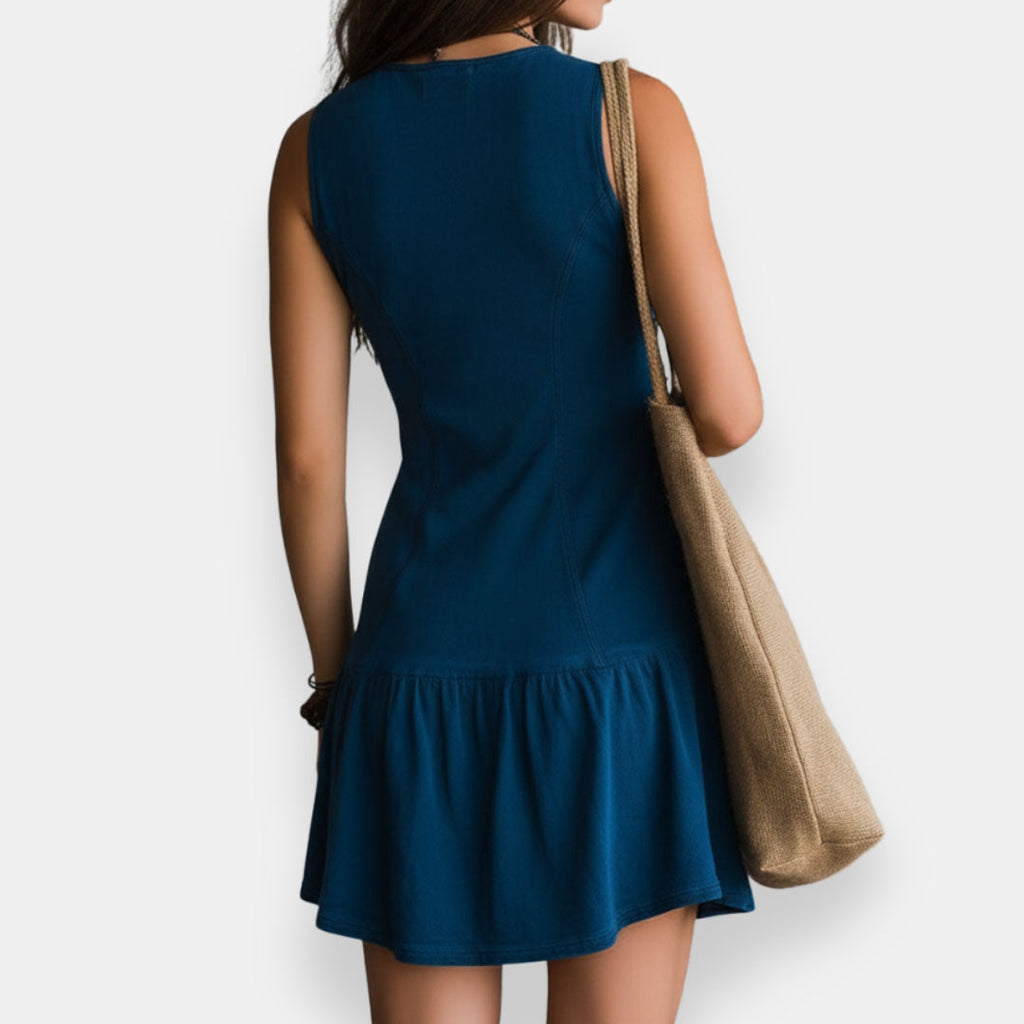 Women's Boho Ruffle Dress – V-Neck Cinched Waist Summer Dress