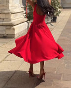 Women's Strappy Bodycon Midi Dress – Red Fitted Cocktail Party Dress