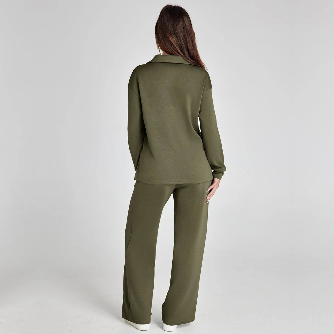 Women's Relaxed Lounge Set – Oversized Wide Leg Two-Piece Outfit