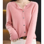 Women's Round Neck Button Cardigan – Lightweight Long Sleeve Cardigan