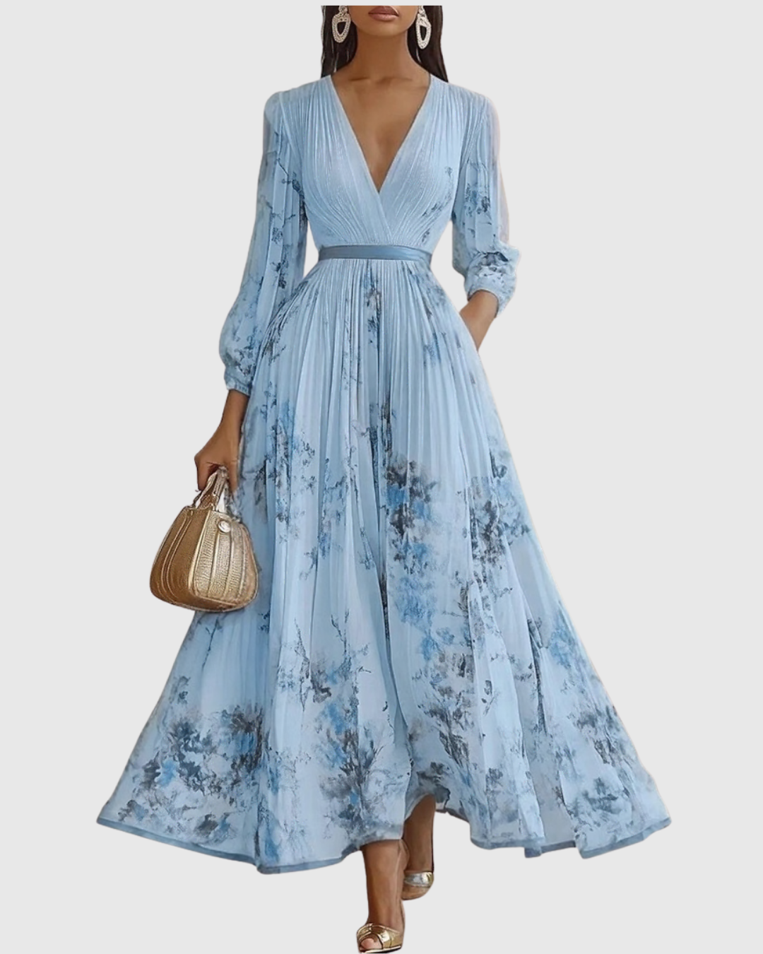 Women's Pleated Wedding Guest Midi Dress – Sleeveless Floral Occasion Dress