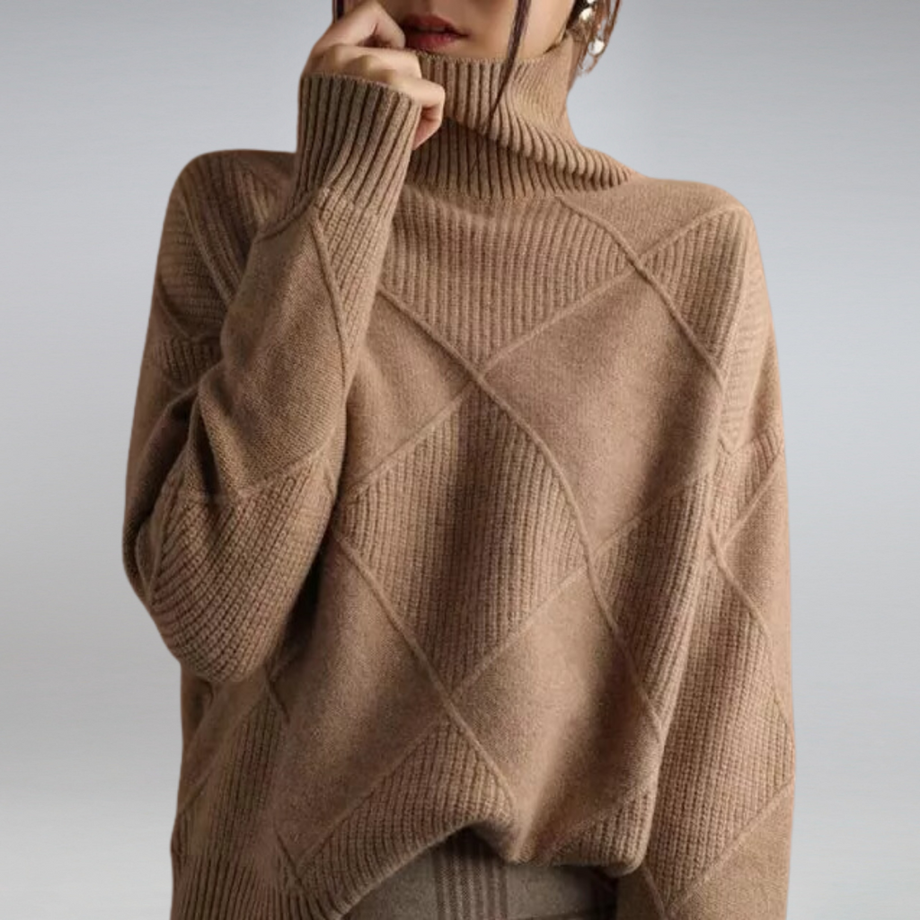 Women's Diamond Knit Sweater – Roll Neck Jumper