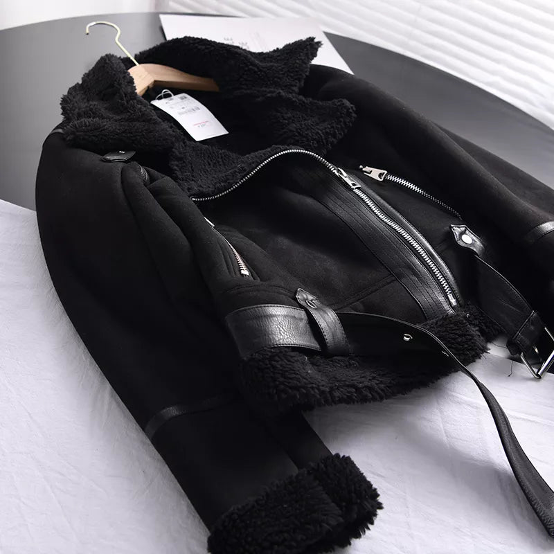 Women's Faux Shearling Aviator Jacket – Cropped Winter Jacket