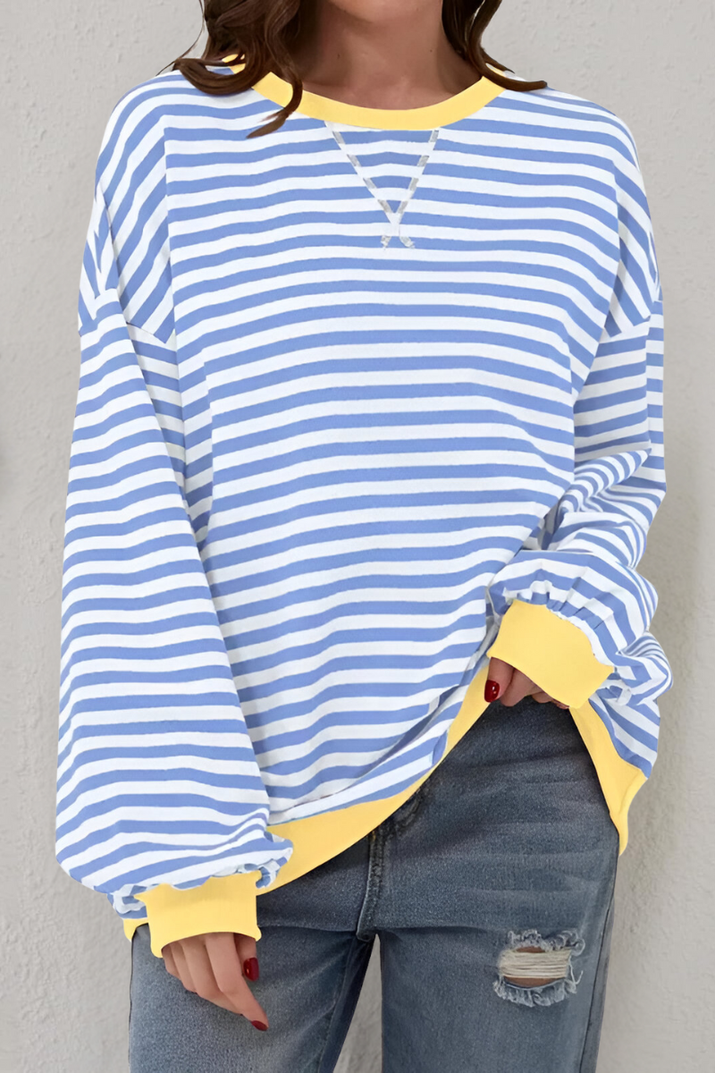Women's Crew Neck Striped Sweatshirt – Long Sleeve Casual Pullover