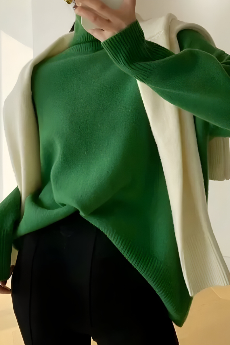 Women's High Neck Roll Neck Sweater – Long Sleeve Knit Pullover