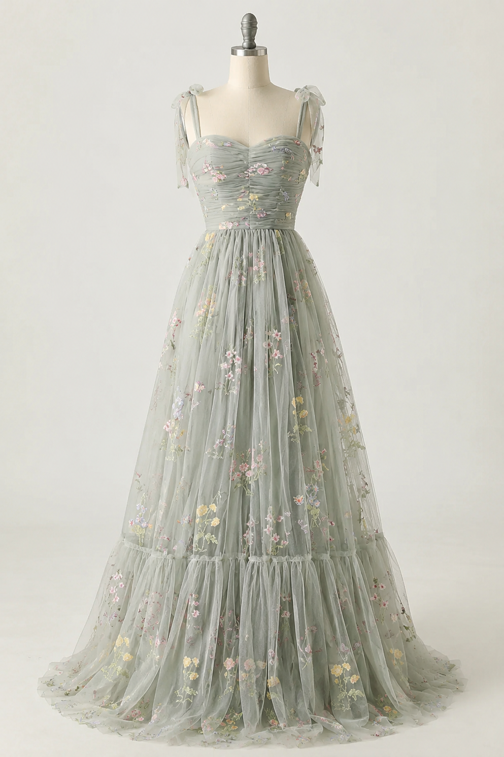 Women's Floral Embroidered Tulle Gown – A-Line Formal Evening Dress