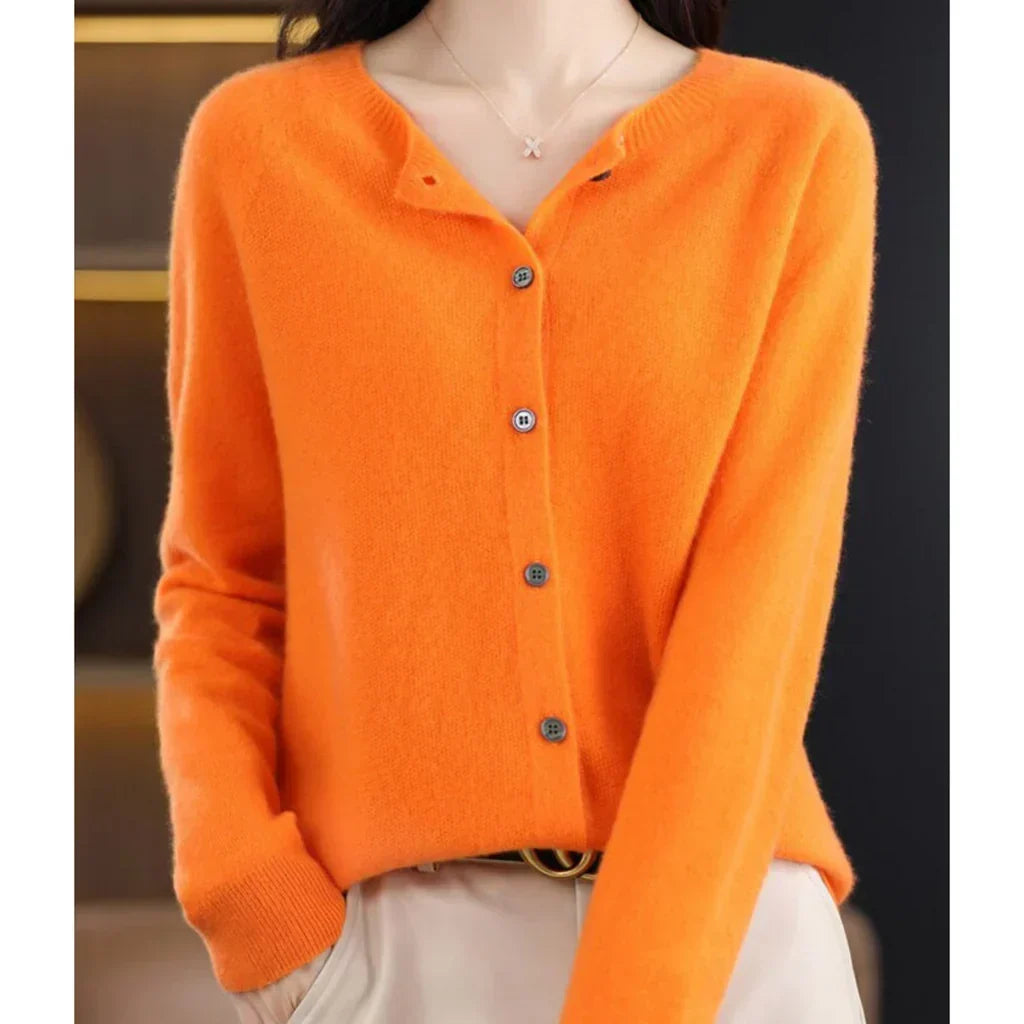 Women's Round Neck Button Cardigan – Lightweight Long Sleeve Cardigan