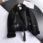 Women's Faux Shearling Aviator Jacket – Cropped Winter Jacket