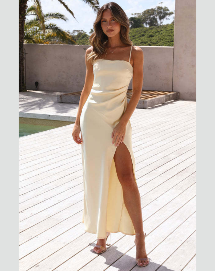 Women's Strappy Evening Maxi Dress – Fitted Side Slit Formal Dress