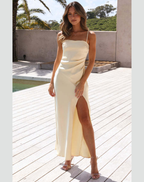 Women's Strappy Evening Maxi Dress – Fitted Side Slit Formal Dress