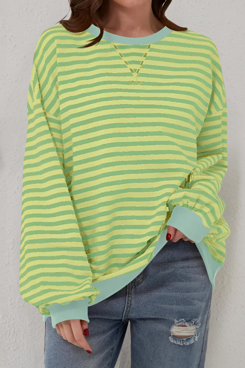 Women's Crew Neck Striped Sweatshirt – Long Sleeve Casual Pullover