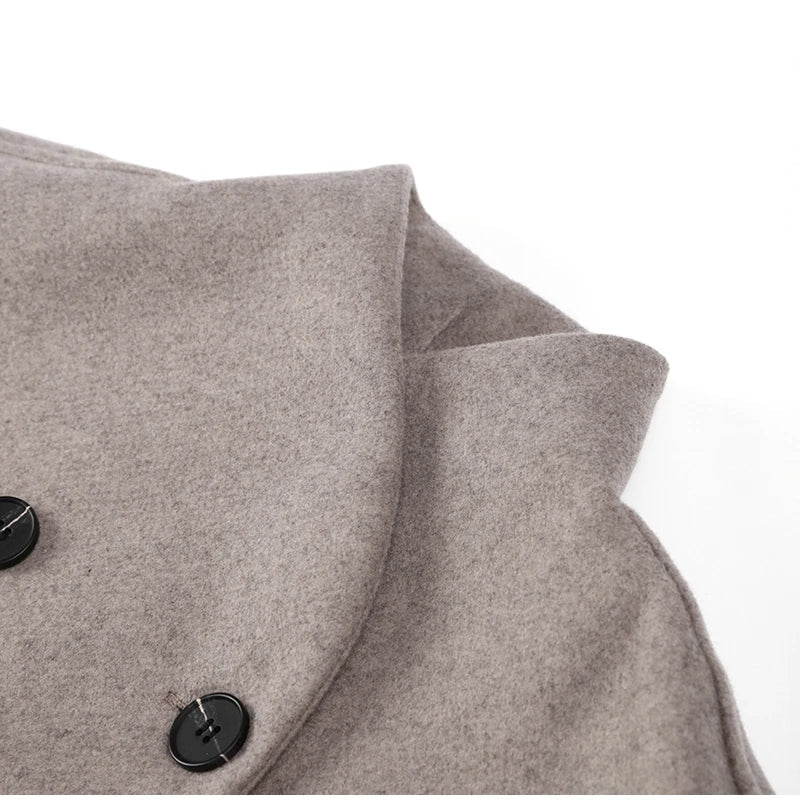 Women's Double-Breasted Winter Coat – Relaxed Stand Collar Overcoat