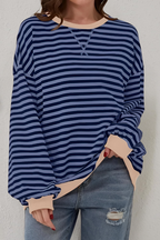 Women's Crew Neck Striped Sweatshirt – Long Sleeve Casual Pullover