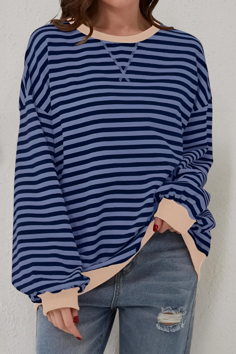 Women's Crew Neck Striped Sweatshirt – Long Sleeve Casual Pullover