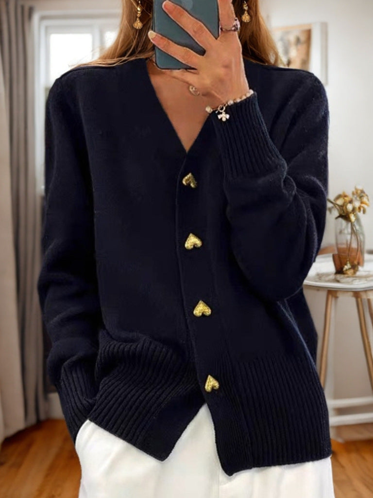 Women's Heart Button Cardigan – Long Sleeve Knit Cardigan