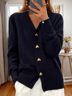 Women's Heart Button Cardigan – Long Sleeve Knit Cardigan