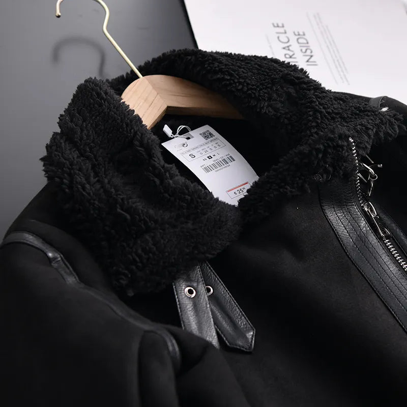 Women's Faux Shearling Aviator Jacket – Cropped Winter Jacket