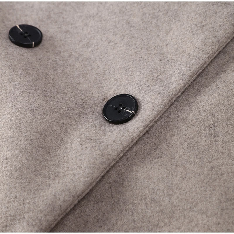 Women's Double-Breasted Winter Coat – Relaxed Stand Collar Overcoat