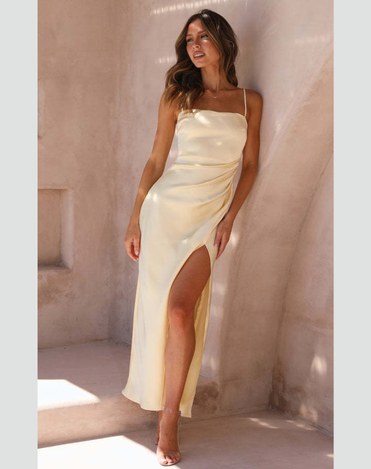 Women's Strappy Evening Maxi Dress – Fitted Side Slit Formal Dress
