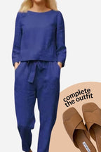 Women's Monochrome Pants Set – Relaxed Top & Wide Leg Trousers
