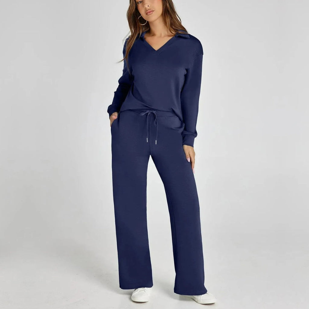 Women's Relaxed Lounge Set – Oversized Wide Leg Two-Piece Outfit