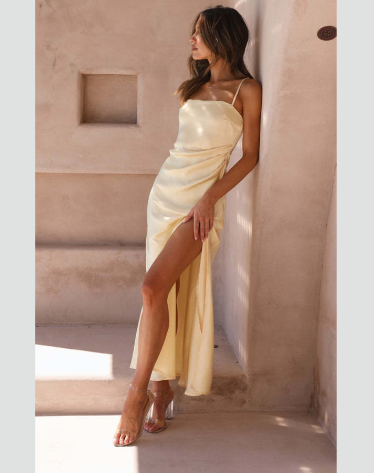 Women's Strappy Evening Maxi Dress – Fitted Side Slit Formal Dress