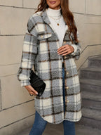 Women's Checked Teddy Coat – Oversized Fleece Winter Overcoat