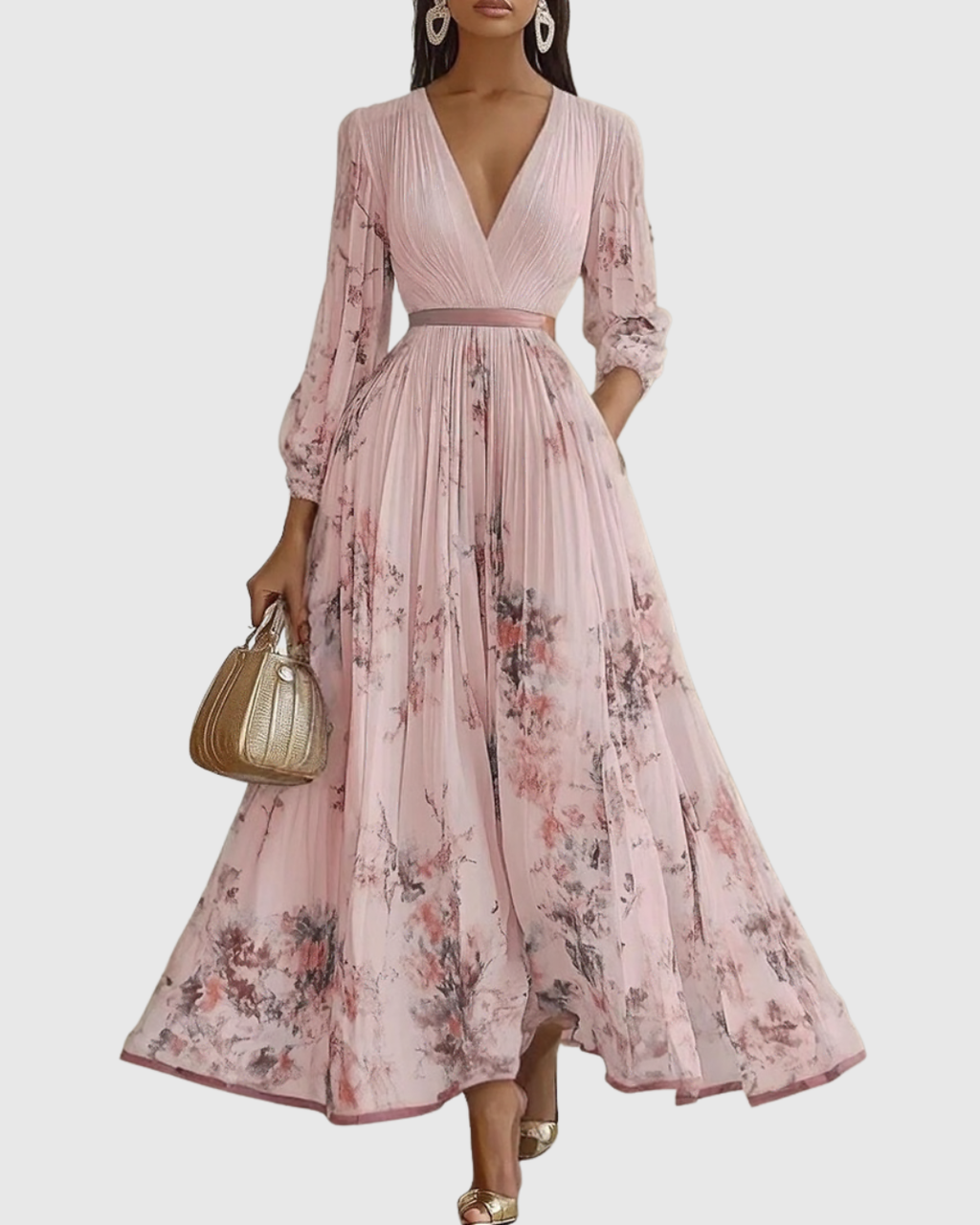 Women's Pleated Wedding Guest Midi Dress – Sleeveless Floral Occasion Dress
