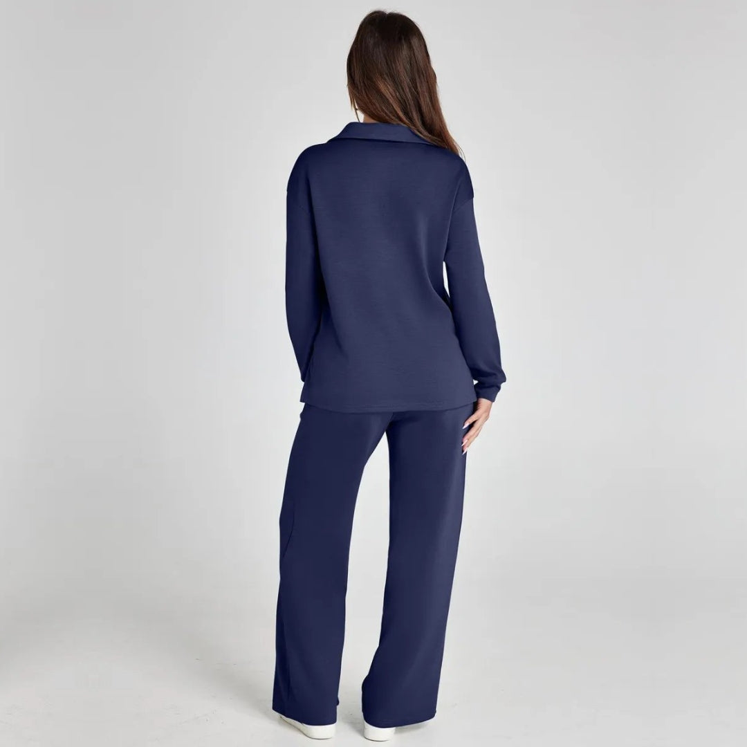 Women's Relaxed Lounge Set – Oversized Wide Leg Two-Piece Outfit