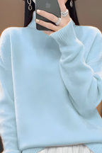 Women's High Neck Roll Neck Sweater – Long Sleeve Knit Pullover