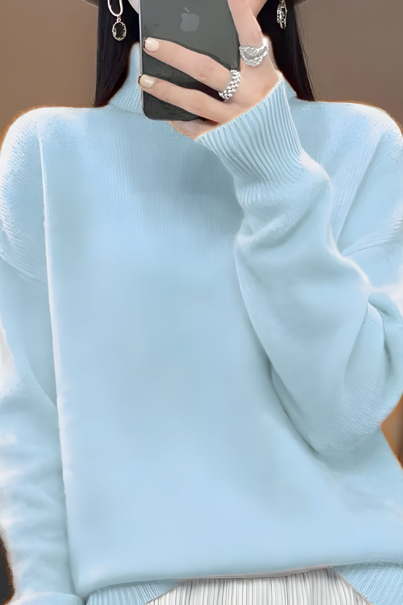 Women's High Neck Roll Neck Sweater – Long Sleeve Knit Pullover