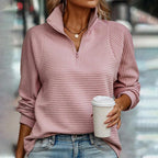 Women's Half-Zip V-Neck Sweater – Collared Zip Knit Pullover