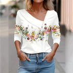 Women's Printed Floral Blouse – Relaxed Long Sleeve Blouse