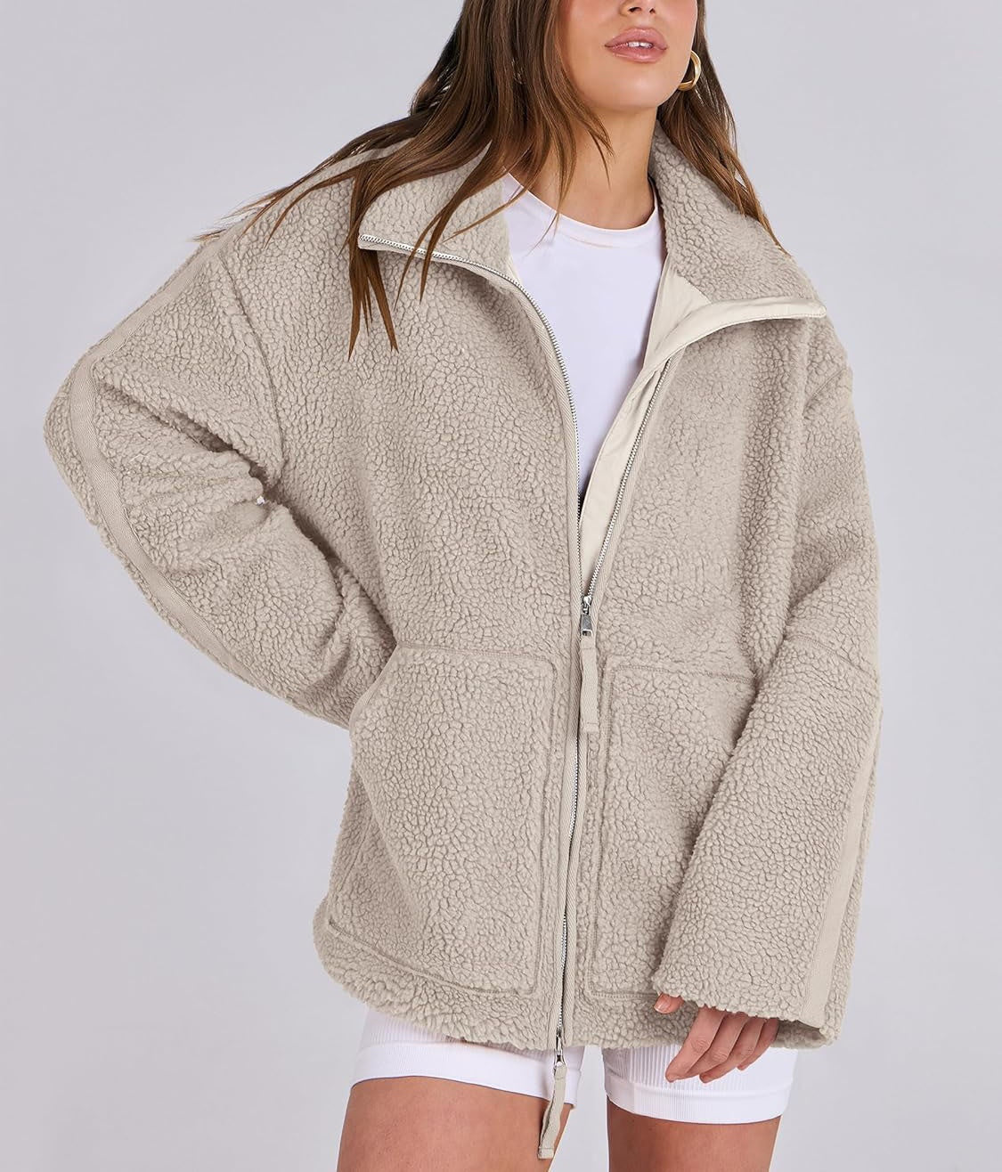 Women's Oversized Fleece Winter Jacket – Warm Zip-Up Jacket