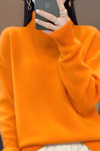 Women's High Neck Roll Neck Sweater – Long Sleeve Knit Pullover