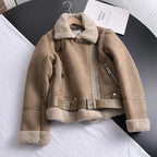 Women's Faux Shearling Aviator Jacket – Cropped Winter Jacket