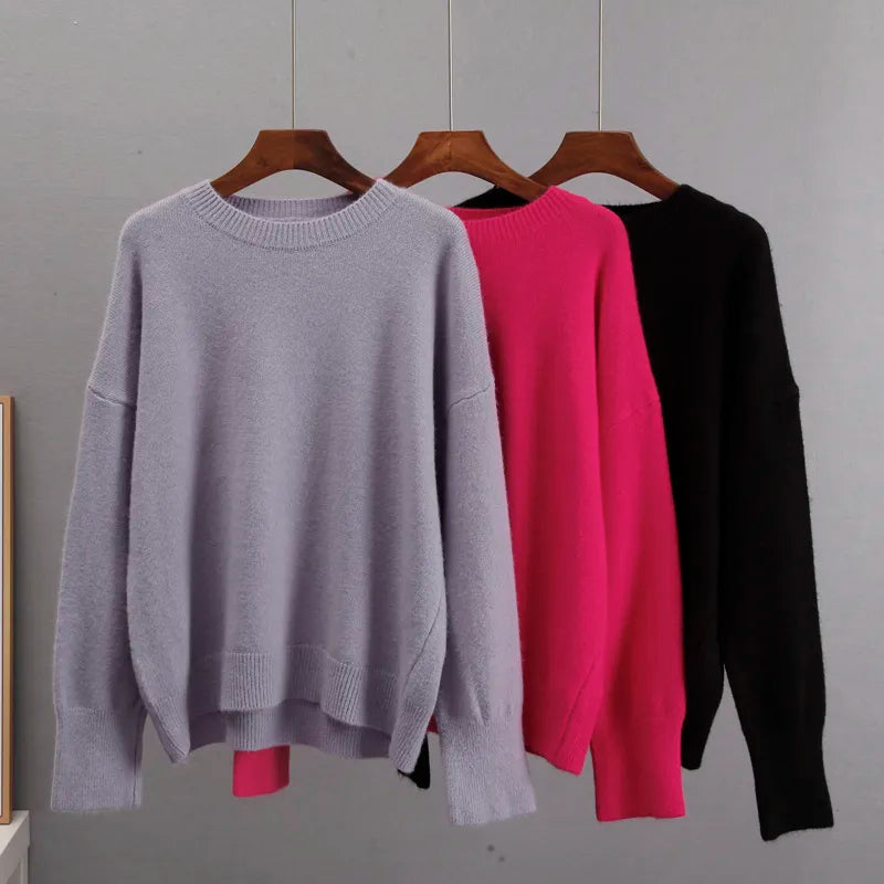 Women's Oversized Knit Sweater – Relaxed Long Sleeve Winter Sweater