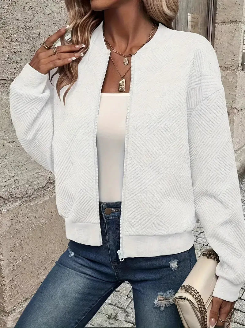 Women's Zip-Up Textured Cardigan – Long Sleeve Knit Cardigan