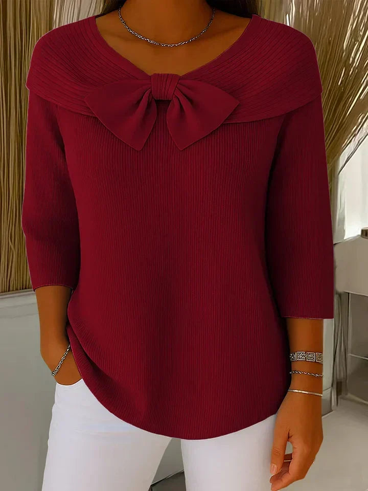 Women's Fitted Bow Detail Top – Long Sleeve Dressy Top