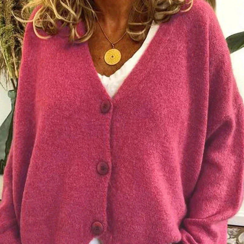 Women's V-Neck Button Cardigan – Classic Long Sleeve Cardigan