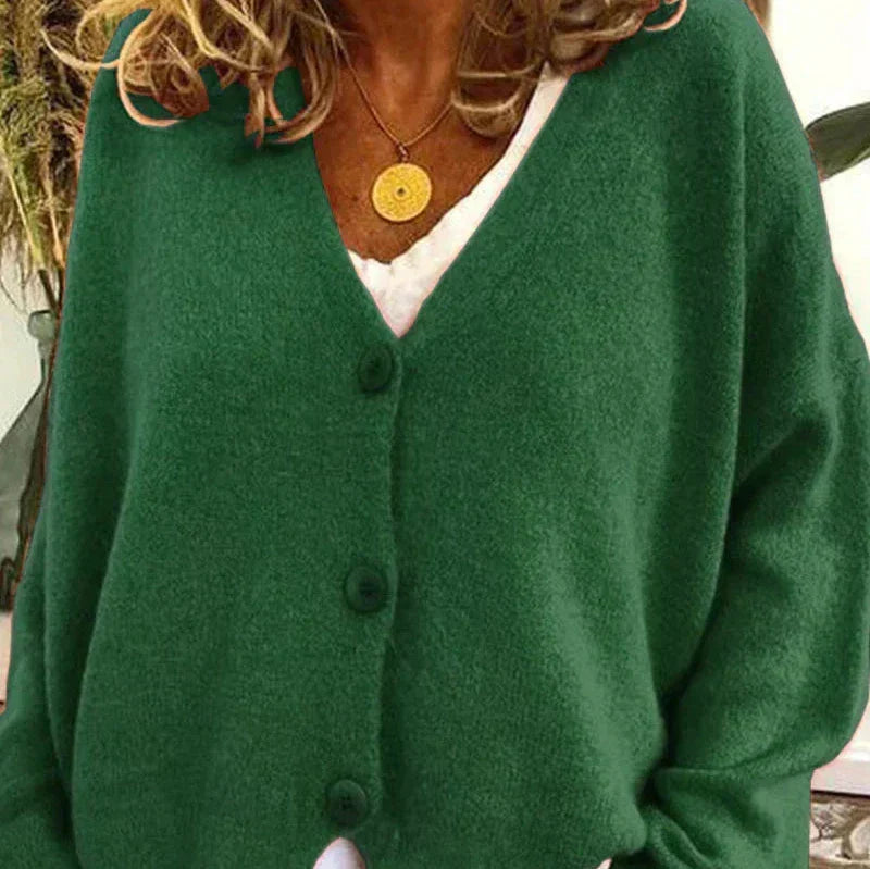 Women's V-Neck Button Cardigan – Classic Long Sleeve Cardigan