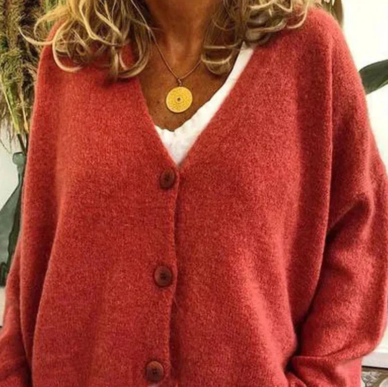 Women's V-Neck Button Cardigan – Classic Long Sleeve Cardigan