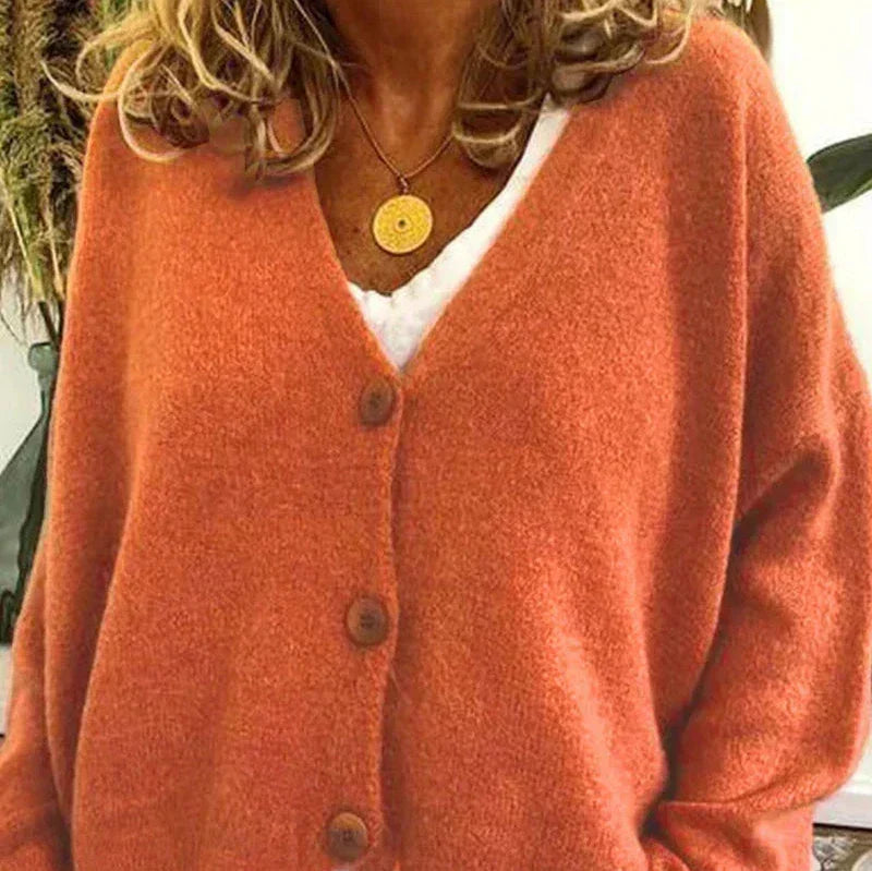 Women's V-Neck Button Cardigan – Classic Long Sleeve Cardigan