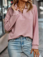 Women's Half-Zip V-Neck Sweater – Collared Zip Knit Pullover
