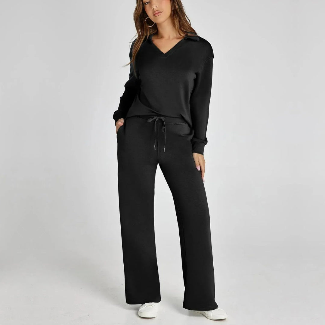 Women's Relaxed Lounge Set – Oversized Wide Leg Two-Piece Outfit
