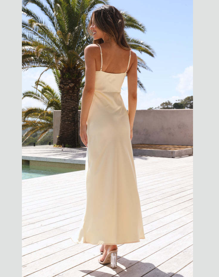 Women's Strappy Evening Maxi Dress – Fitted Side Slit Formal Dress