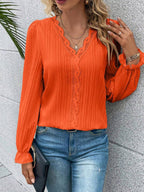 Women's Crew Neck Lace Blouse – Long Sleeve Detail Blouse
