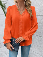 Women's Crew Neck Lace Blouse – Long Sleeve Detail Blouse